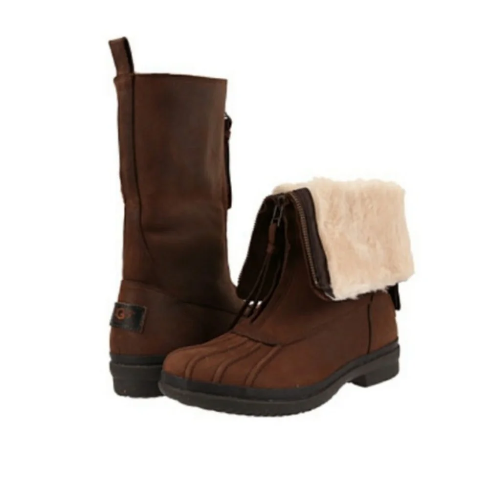 UGG Arquette front zip leather duck boot dark brown nubuck winter shearling sz 7
